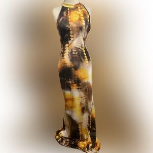 NWOT Mermaid style Gold and Brown Maxi Dress